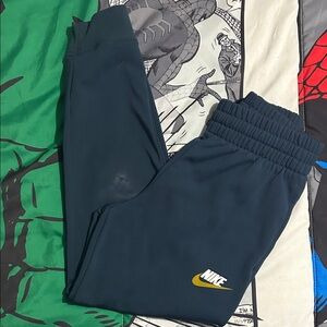 Nike Kids Dark Blue Joggers with Yellow Logo